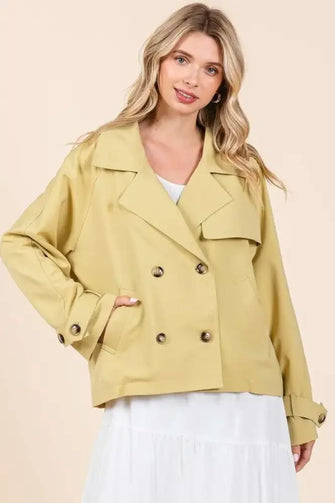 Mittoshop Double Breasted Long Sleeve Trench Coat Jacket Yellow Woman Outerwear