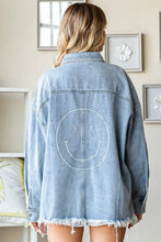 First Love Smile Face Button Down Raw Hem Denim Jacket Woman Outerwear