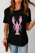 Checkered Lobster Graphic Round Neck Short Sleeve T-Shirt Black