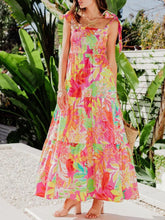 Tropical Print Tie Shoulder Maxi Dress Red