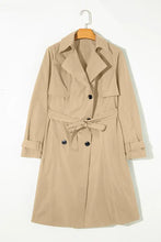 Collared Neck Tie Waist Buttoned Long Sleeve Trench Coat Woman Outerwear