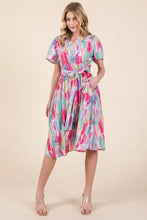 Lime N Chili watercolor print tie waist midi dress in pastel tie-dye