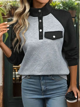 Perfee Contrast Textured Long Sleeve Sweatshirt Woman Sweatshirts