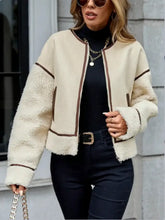 Contrast Trim Zip Up Sherpa Jacket Woman Outerwear