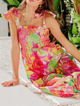 Tropical Print Tie Shoulder Maxi Dress