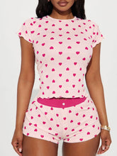 Heart Print Top and Shorts Loungewear Set Pink