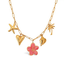 18k gold-plated beach theme pendant necklace with resin flower