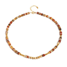 Beaded choker necklace in earthy tones with 18k gold-plated accents