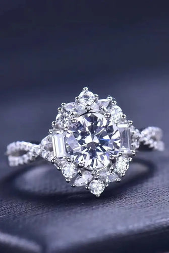 Floral 2 Carat Moissanite Crisscross Ring Silver Rings