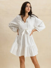 Tiered Tie Neck Long Sleeve Mini Dress Casual Dresses