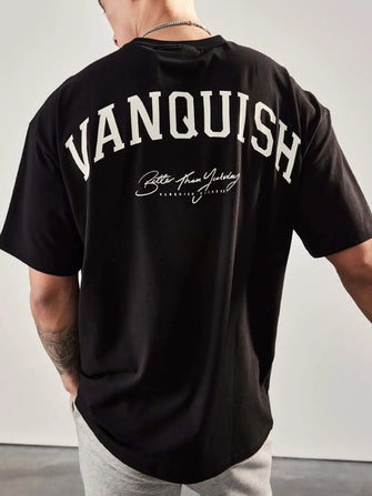 Men's Plus Size Letter Graphic Round Neck Half Sleeve T-Shirt Black