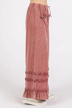 Mittoshop Ruffle Trim Pocket Mineral Wash Wide Leg Pants Woman Pants