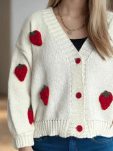 Crochet Strawberry V-Neck Long Sleeve Cardigan Woman Outerwear