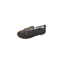 Beige and Black Floral Embellished Mesh Slip-On Loafers for Women Black Woman Loafers