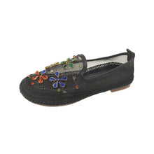 Beige and Black Floral Embellished Mesh Slip-On Loafers for Women Woman Loafers