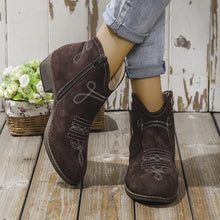Beige and Black Suede Mid Heel Ankle Boots for Women Chocolate