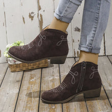 Beige and Black Suede Mid Heel Ankle Boots for Women