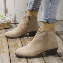 Beige and Black Suede Mid Heel Ankle Boots for Women