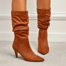 Beige and Black Suede Slouch Boots for Women Brown