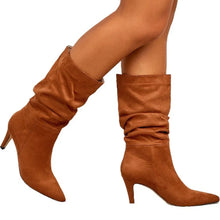Beige and Black Suede Slouch Boots for Women