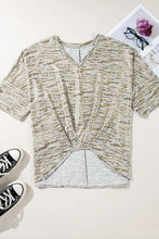 Beige and Black Twist Front Patterned V Neck T Shirt for Women