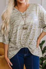 Beige and Black Twist Front Patterned V Neck T Shirt for Women