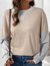 Beige and Gray Two Tone Long Sleeve Sweatshirt for Women Tan
