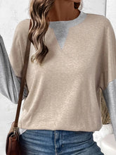 Beige and Gray Two Tone Long Sleeve Sweatshirt for Women