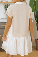 Beige and White Collared Polo Shirt Dress for Women Casual Dresses