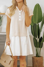 Beige and White Collared Polo Shirt Dress for Women Casual Dresses