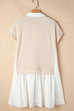 Beige and White Collared Polo Shirt Dress for Women Casual Dresses