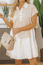 Beige and White Collared Polo Shirt Dress for Women