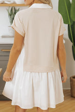 Beige and White Collared Polo Shirt Dress for Women