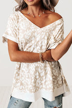 Beige and White Patterned V Neck Tunic Top for Women