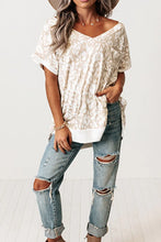 Beige and White Patterned V Neck Tunic Top for Women