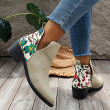 Beige Ankle Boots with Green Floral Embroidery for Women Beige