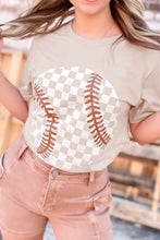 Beige Baseball Checkerboard Graphic T-Shirt for Women Dust Storm