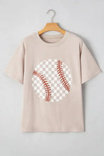 Beige Baseball Checkerboard Graphic T-Shirt for Women Woman T Shirts