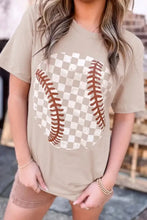Beige Baseball Checkerboard Graphic T-Shirt for Women Woman T Shirts