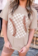 Beige Baseball Checkerboard Graphic T-Shirt for Women