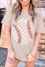 Beige Baseball Checkerboard Graphic T-Shirt for Women