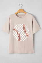 Beige Baseball Checkerboard Graphic T-Shirt for Women