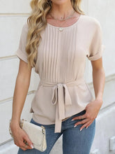 Beige Belted Polyester Blouse for Women Eggshell