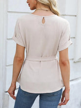 Beige Belted Polyester Blouse for Women