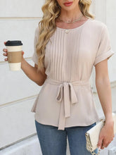 Beige Belted Polyester Blouse for Women