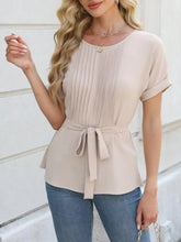Beige Belted Polyester Blouse for Women
