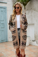 Tan Aztec Patterned Cardigan with Moderate Sleeve Length for Women