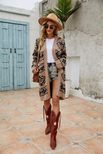 Tan Aztec Patterned Cardigan with Moderate Sleeve Length for Women