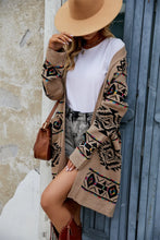 Tan Aztec Patterned Cardigan with Moderate Sleeve Length for Women