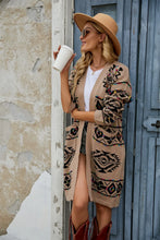 Tan Aztec Patterned Cardigan with Moderate Sleeve Length for Women